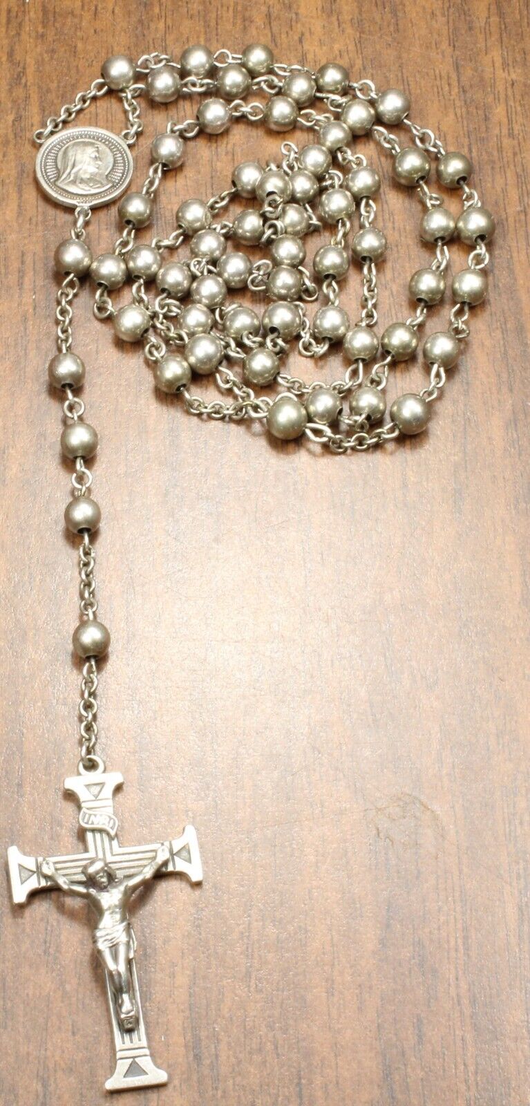 Beautiful Antique Sterling Silver Bead Rosary Dated 1937