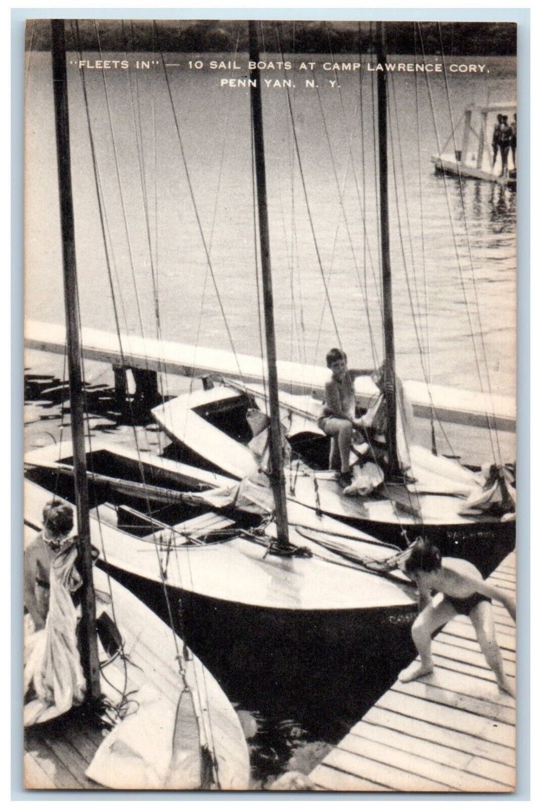 c1910 Fleets In Sail Boats Camp Lawrence Cory Penn Yan New York Vintage Postcard