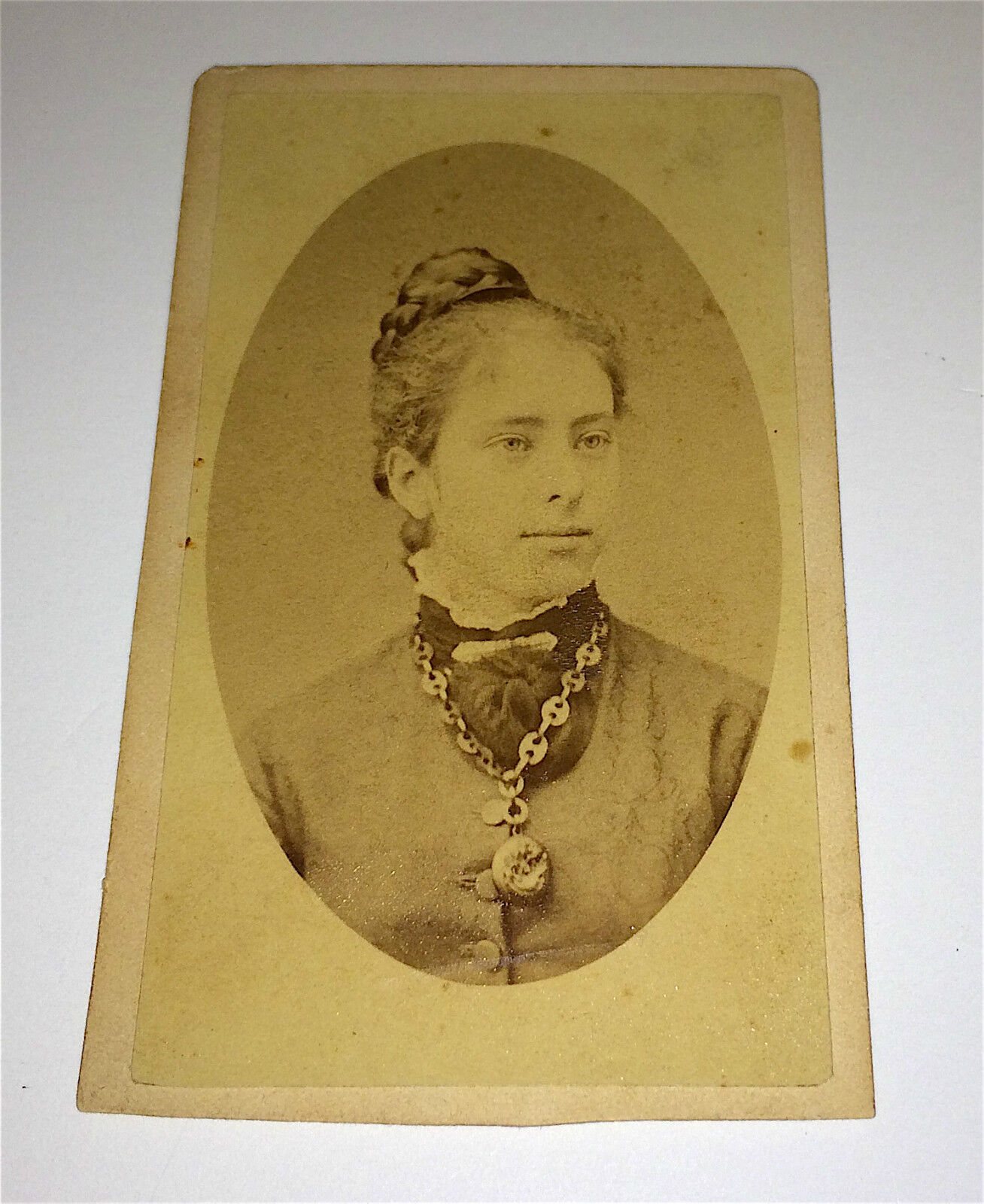 Antique Lovely Victorian Fashion Woman, Watch &  Crazy Jewelry Old NY CDV Photo