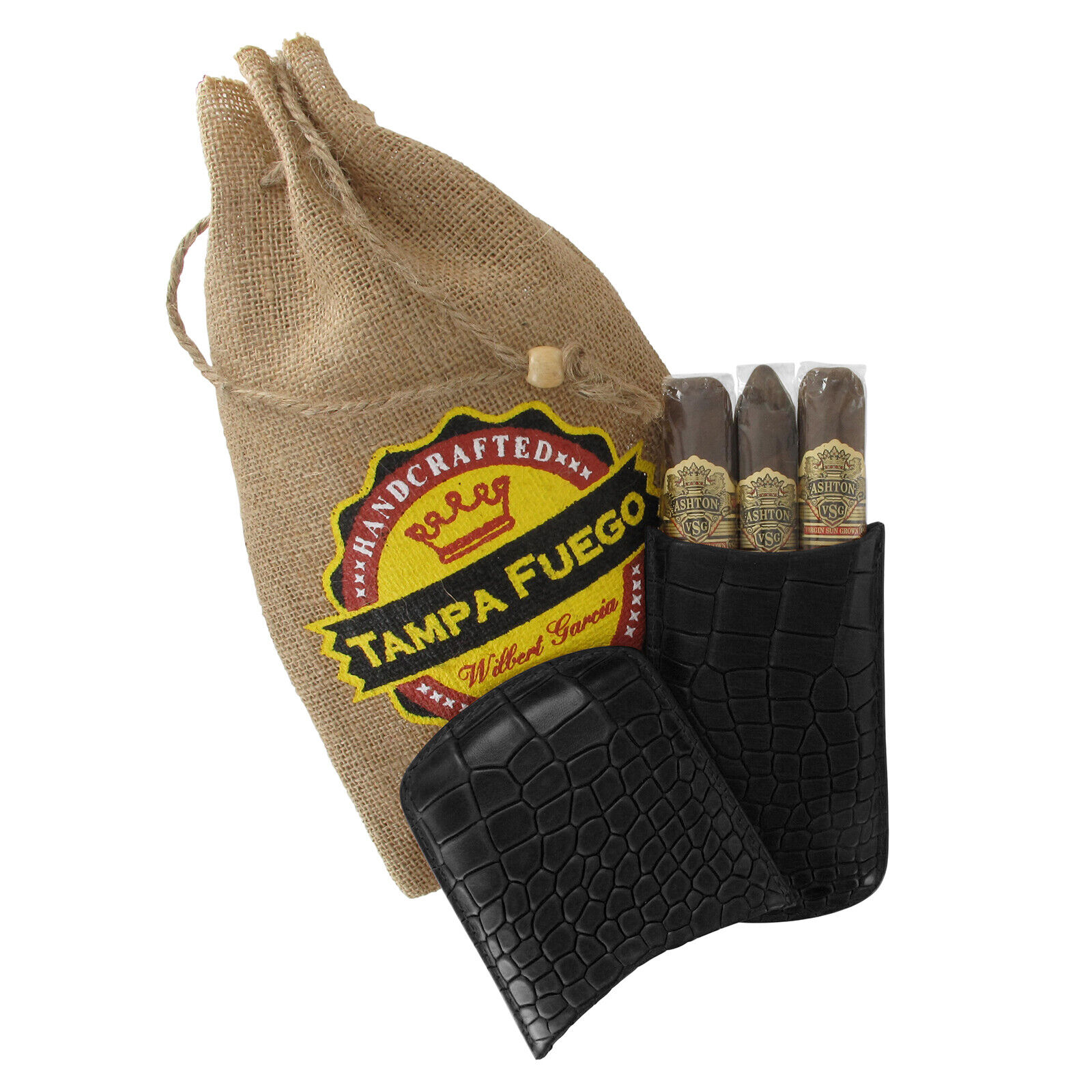 Tampa Fuego Cigar Case Croco Grain Genuine Leather Black Robusto Made in USA