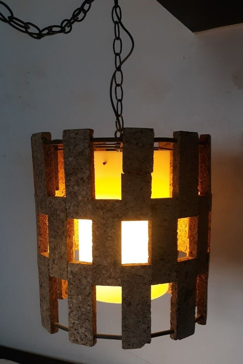 Excellent 1950s Cork Mid Century Modern Danish Design Swag Lamp,