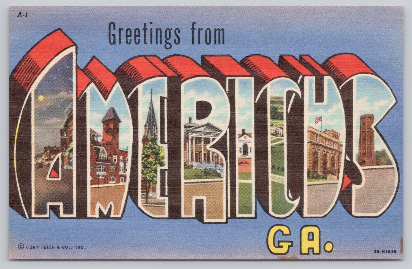 Americus Georgia, Large Letter Greetings RARE HTF SCARCE, Vintage Postcard