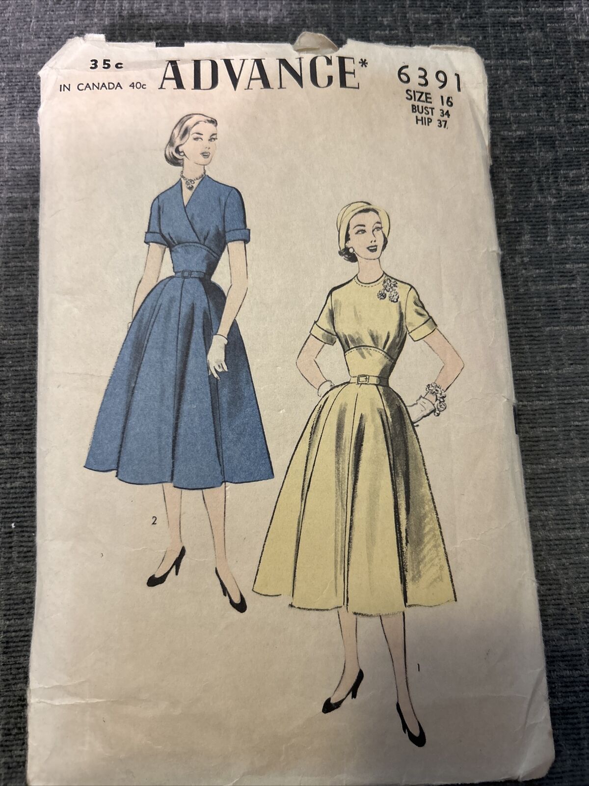Vintage 50s Advance Pattern 6391  Dress With Fitted Bodice Size 16 B 34 Complete