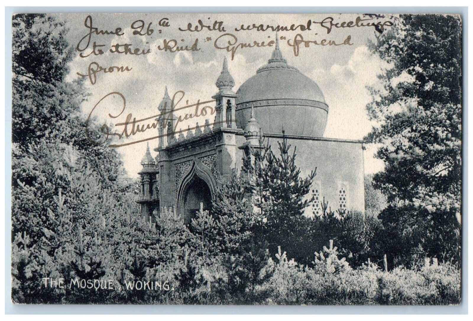 c1910's The Mosque Woking England, Jamaica Plain MA Posted Antique Postcard