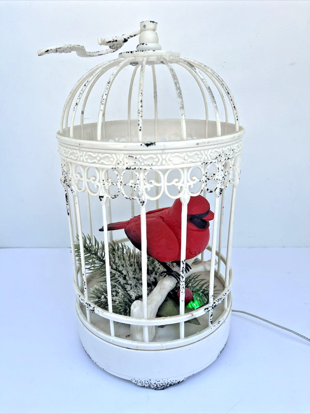 Vintage Musical Cardinal Bird in Cage Sings Moves Lights Up SEE VIDEO 12