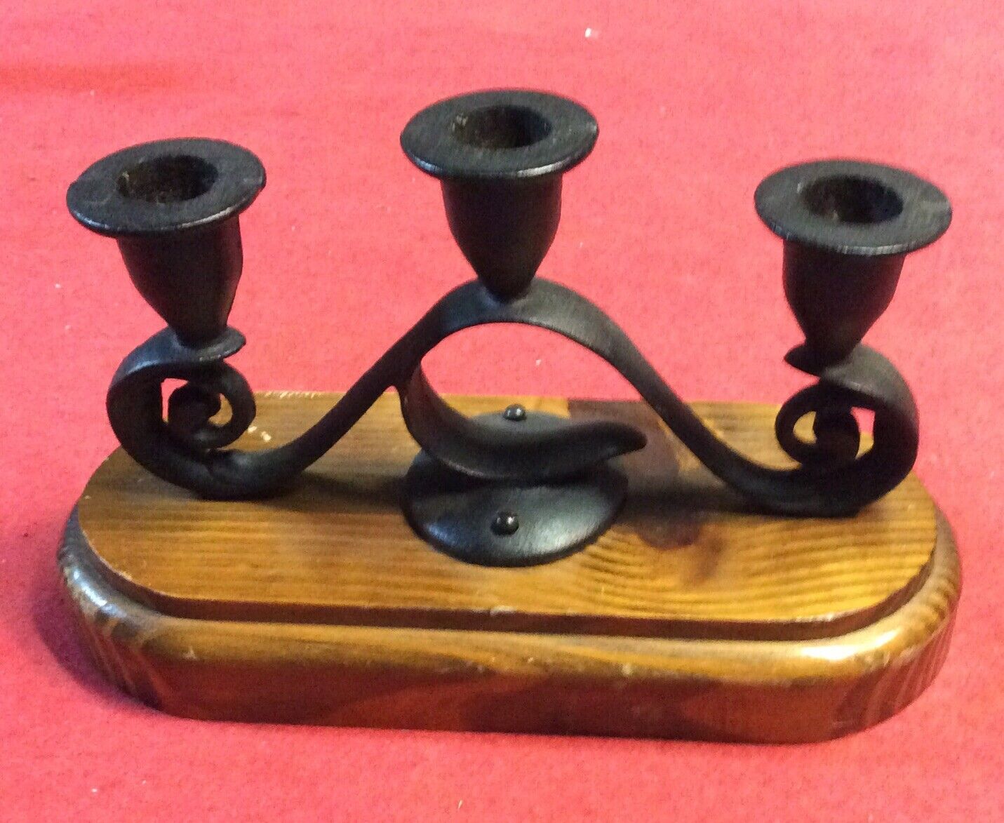 Vintage Candle Holder Metal Black 5.5” Height 9” Width. For 3 Candle
