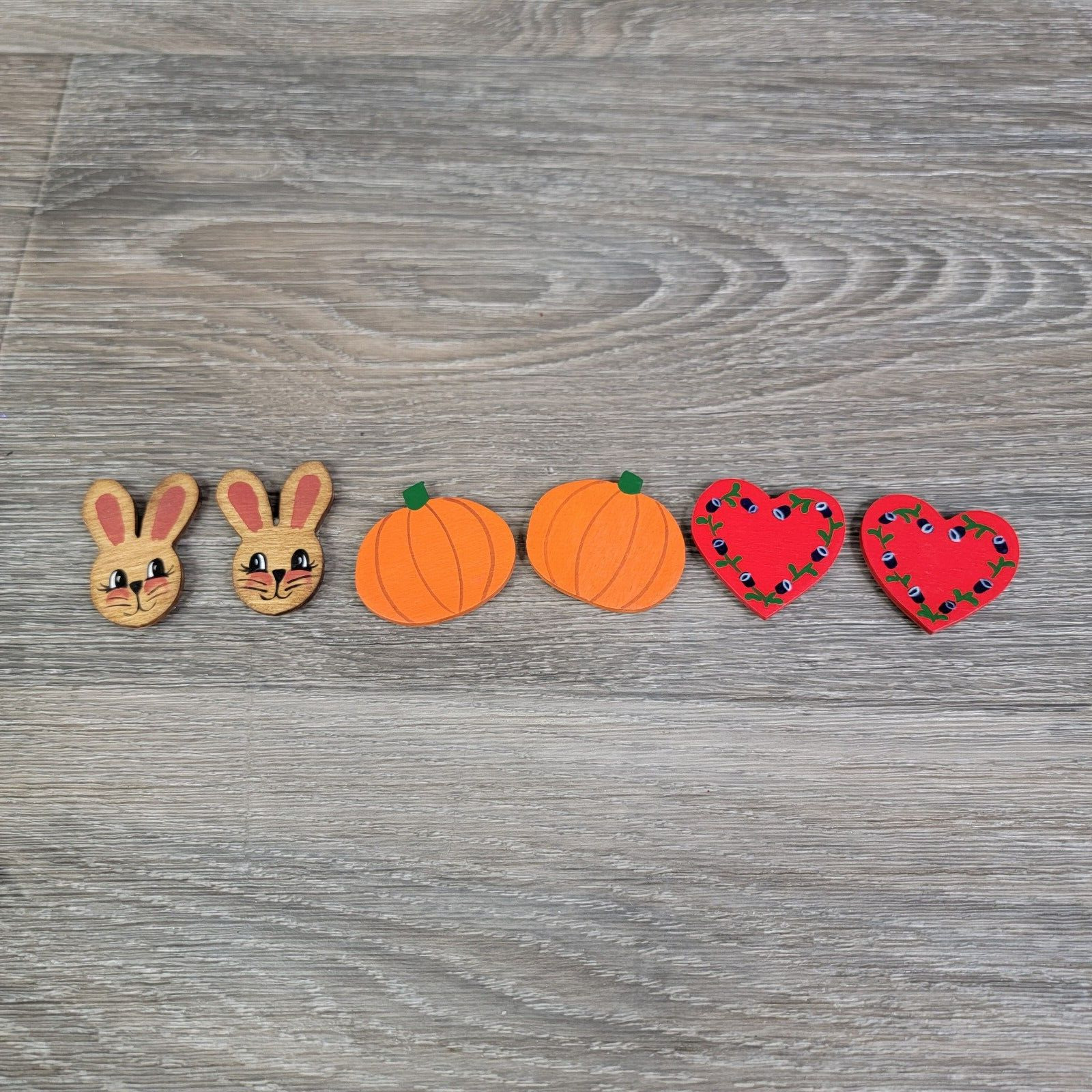 Vintage Wooden Decorations Bunny Pumpkin Heart Lot of Hook and Loop Stickey Dis