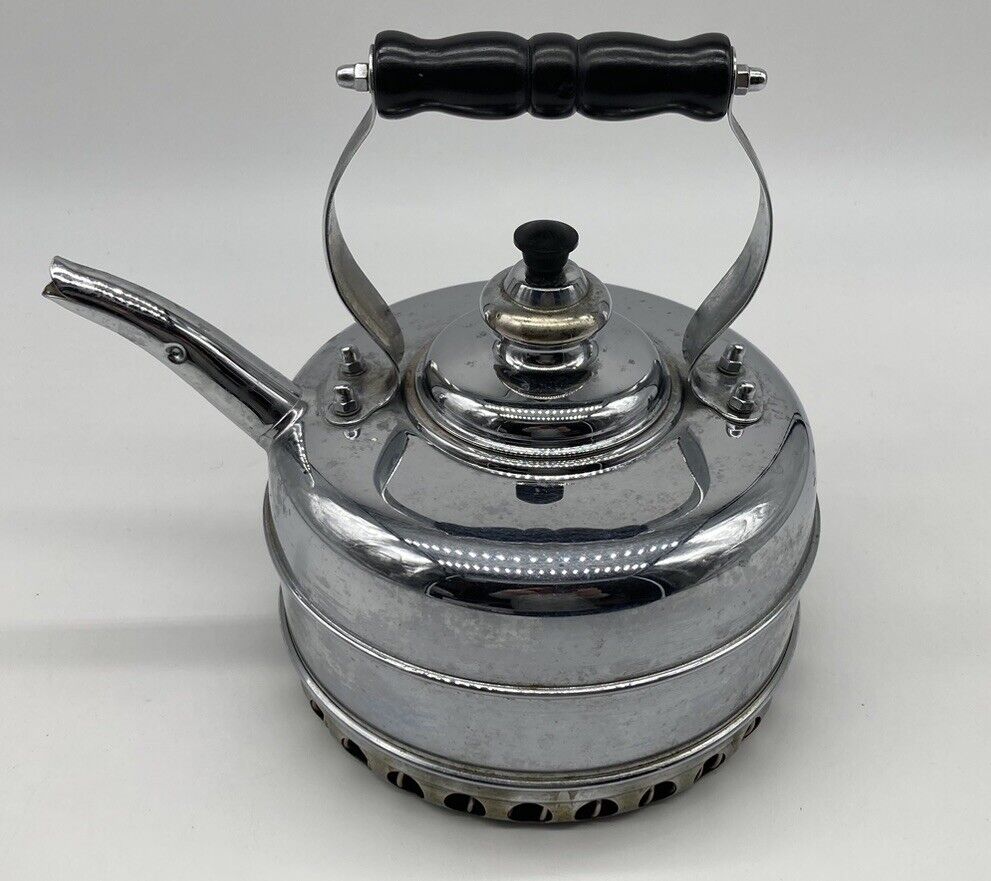 Vintage Simplex Solid Copper On Chrome Tea Kettle Patents 400709-402190 England