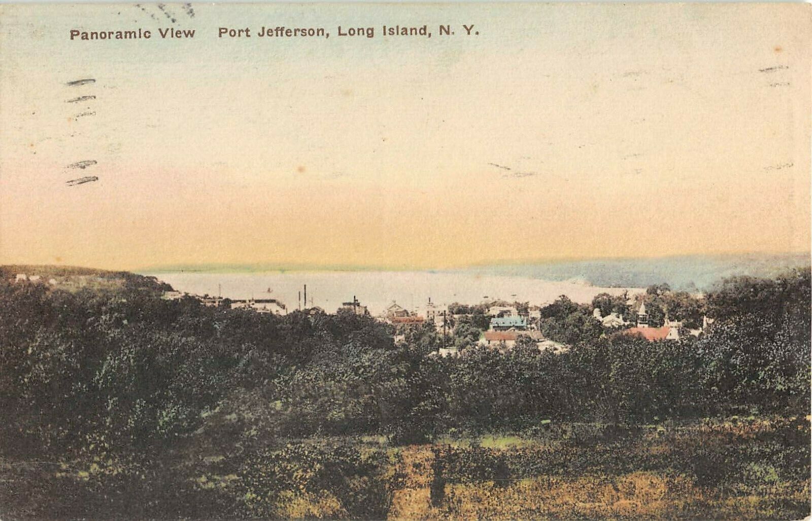 1920\'s? Panoramic View Village & Harbor Port Jefferson LI NY post card