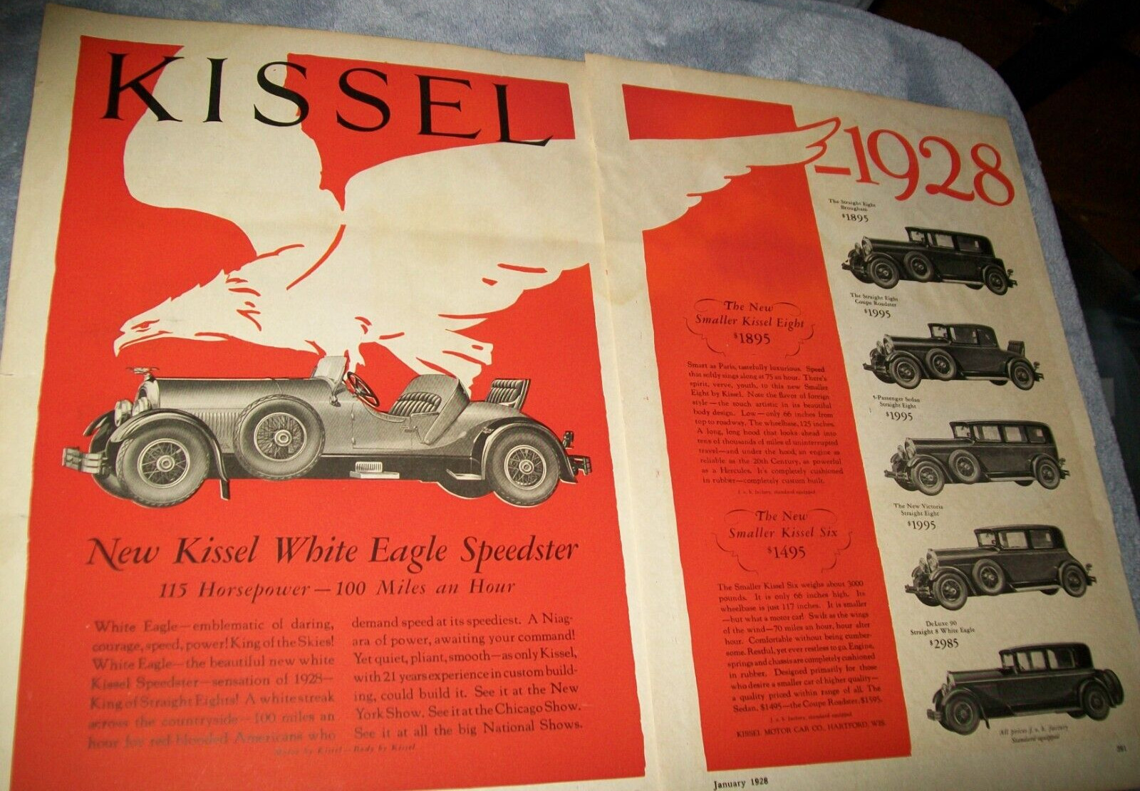 1928 Kissel Speedster Roadster w/ line lrg-mag 2p car ad -Hartford Wisconsin WI