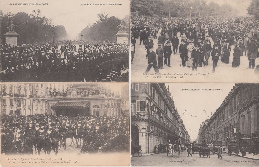 ITALY ROYALTY Visit 1903 Paris King Victor Emmanuel 105 Vintage Postcards(L5926)