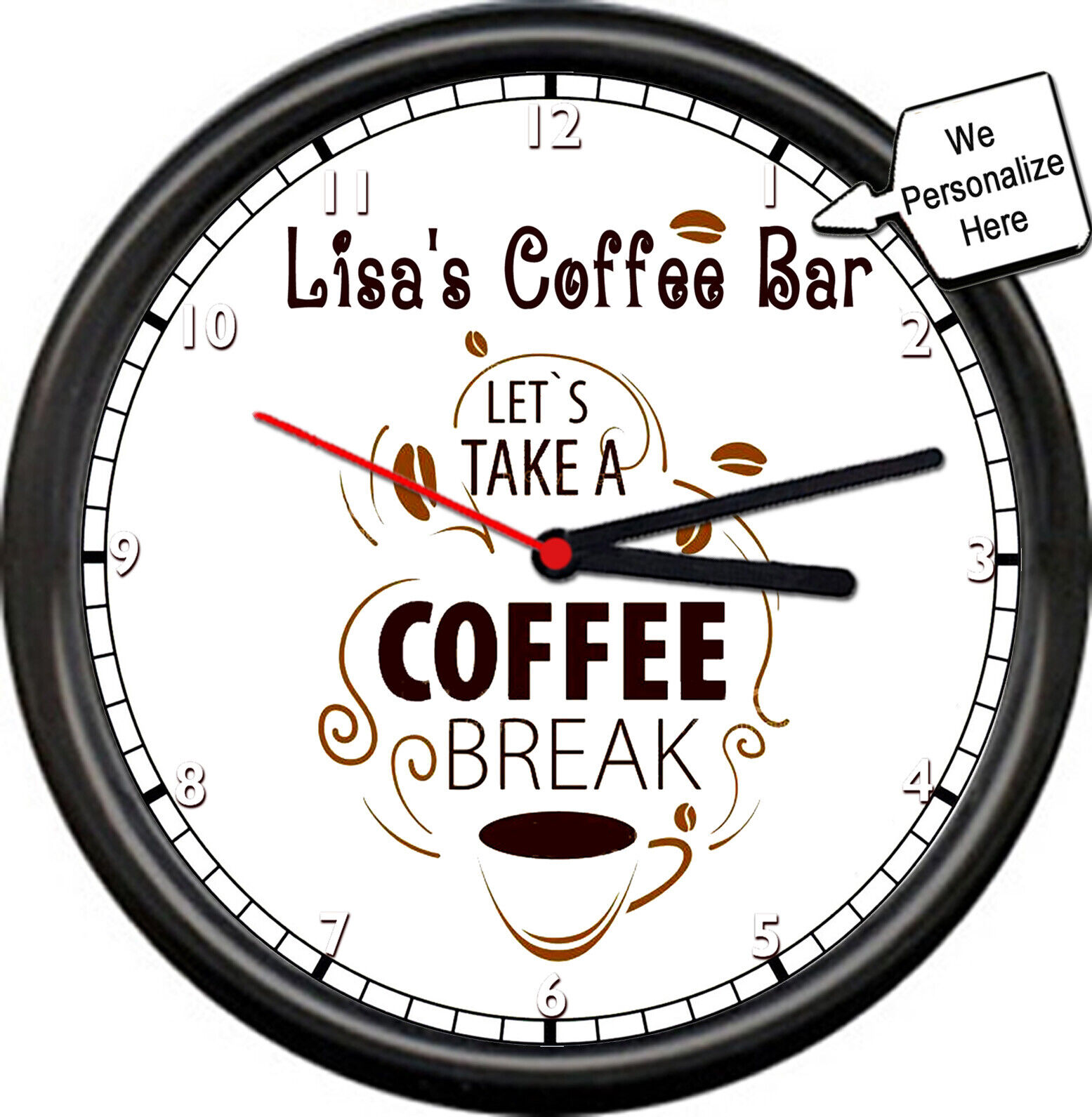 Personalized Coffee Break Bar Java Espresso Your Name Kitchen Sign Wall Clock