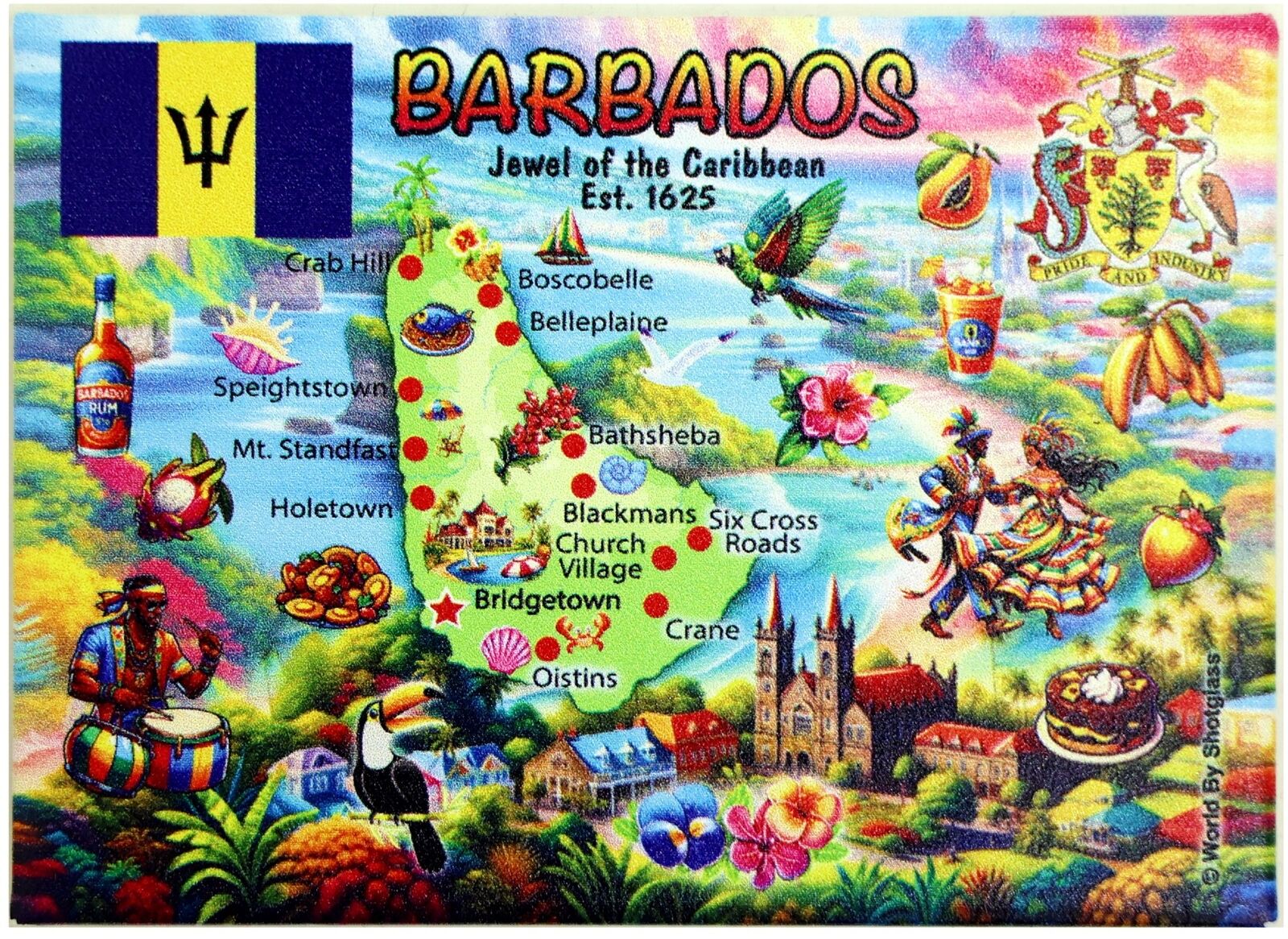 Barbados Graphic Map and Attractions Souvenir Fridge Magnet 2.5\