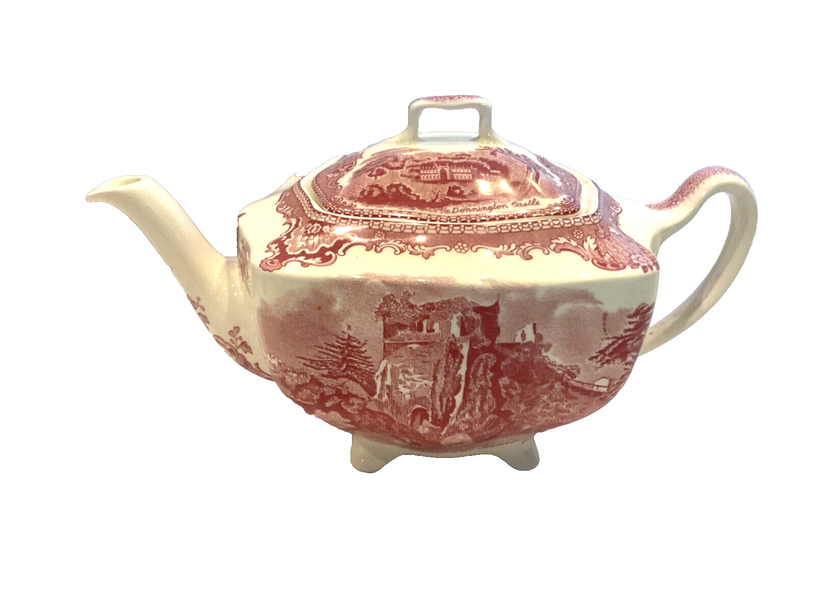 Johnson Brothers Old Britain Castles Pink Transferware Footed Teapot & Lid Flaw