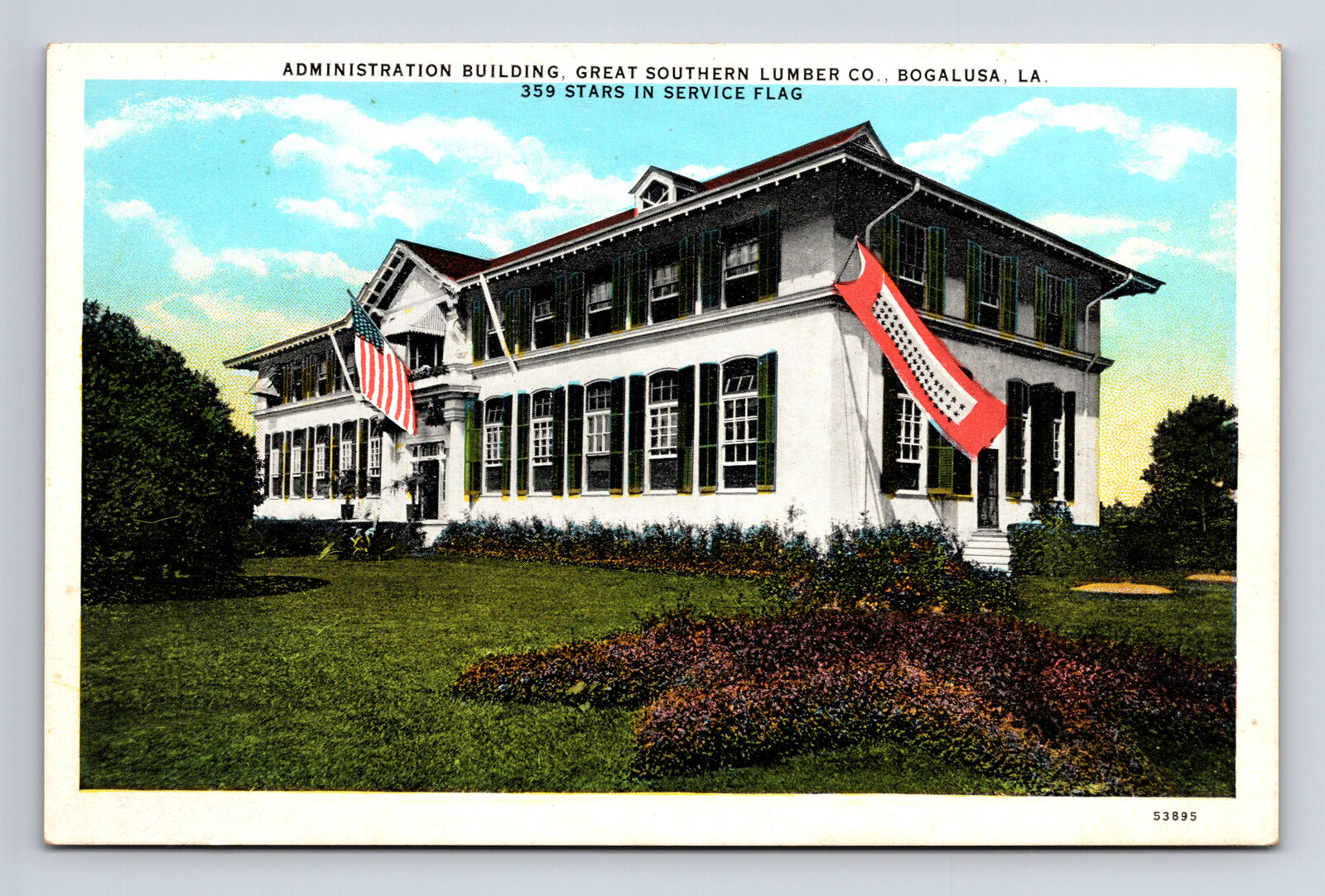 359 Stars in Service Flag Great Southern Lumber Co Building Bogalusa LA Postcard