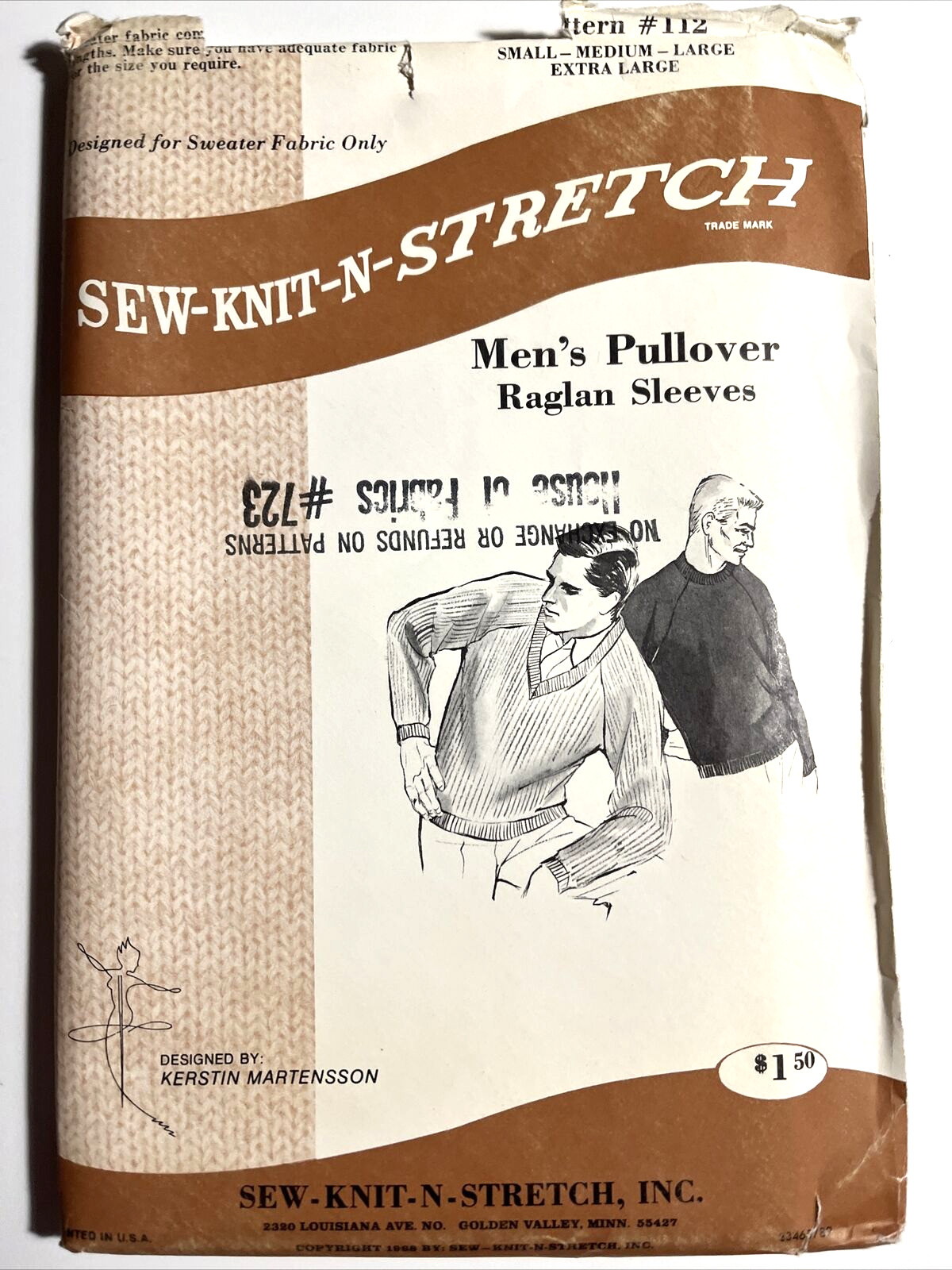 Sew Knit N Stretch 112 Men’s Pullover Raglan Sleeve Sweatshirt UNCUT S M L XL