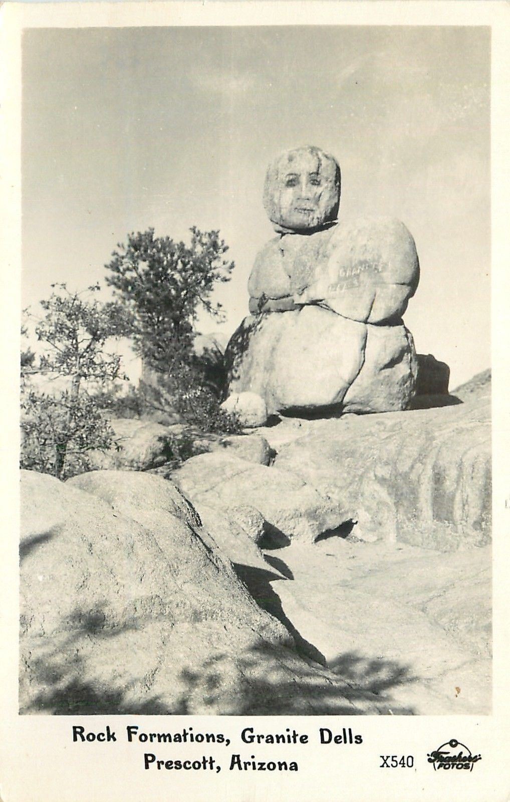 Prescott AZ~Rock Formations Granite Dells~Head of Stone 1945 Real Photo Postcard