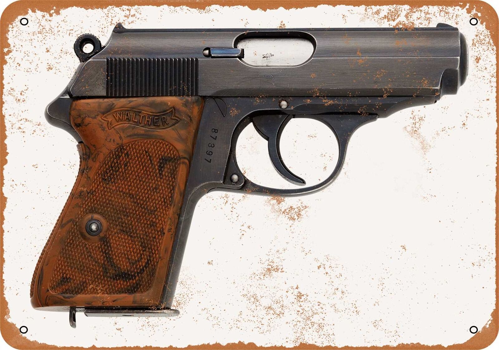 Metal Sign - Gun Art - Walther PPK Pistol -- Vintage Look