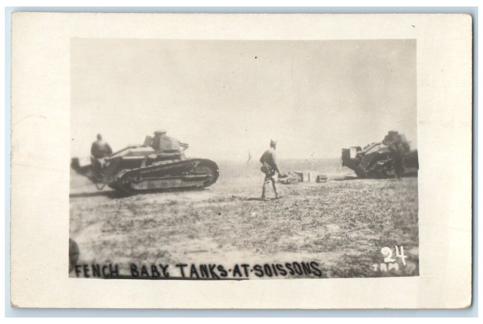 c1910's French Baby Tanks At Soissons WWI RPPC Photo Unposted Antique Postcard