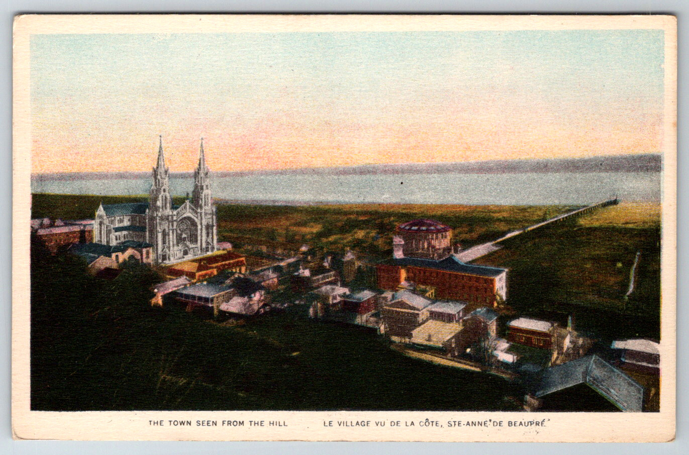 c1920s Town Seen From Hill Quebec Canada STE-ANNE DE BEAUPRE Antique Postcard
