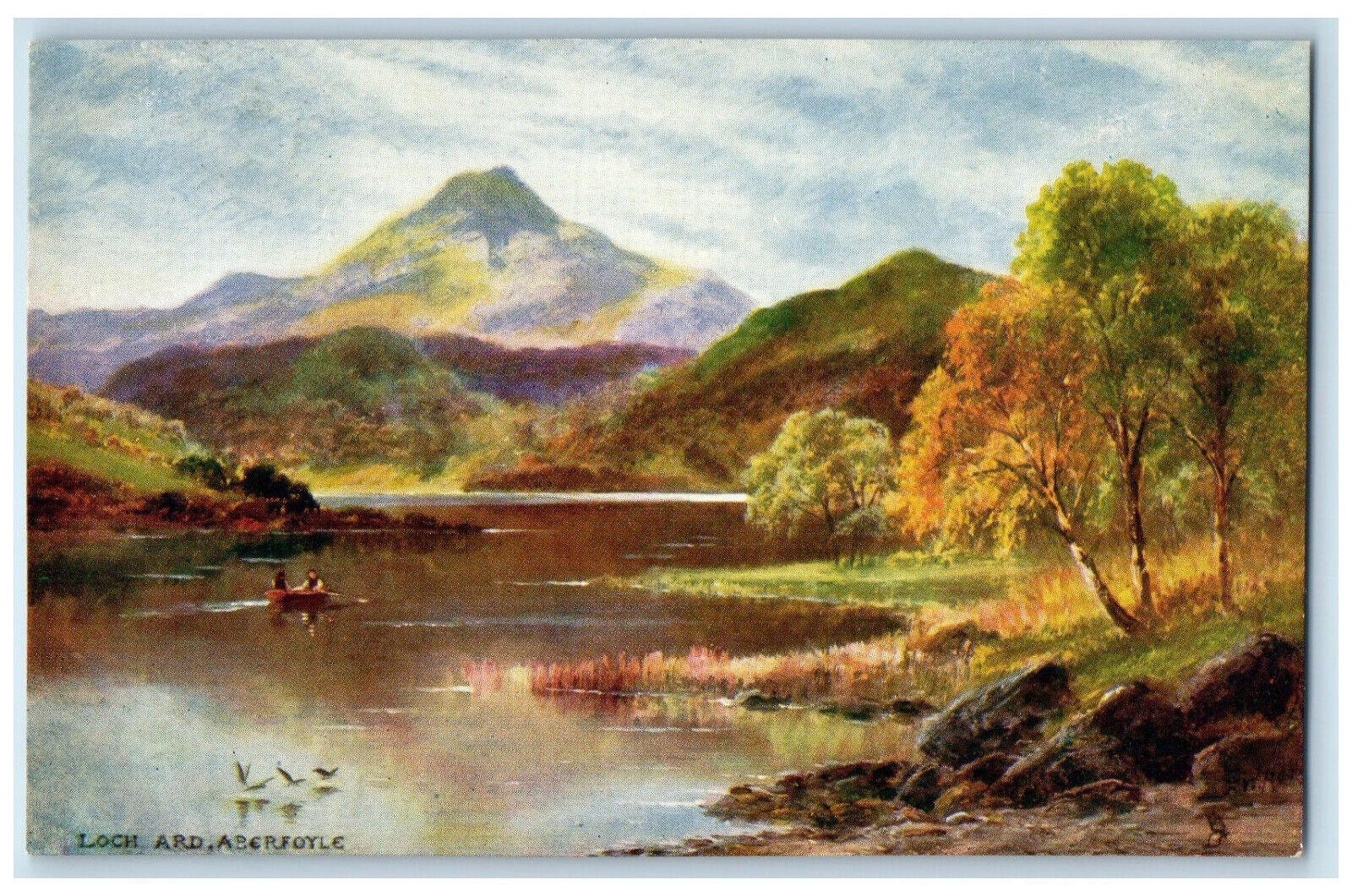 c1910 Loch Ard Aberfoyle Boating Trossachs Scotland Oilette Tuck Art Postcard