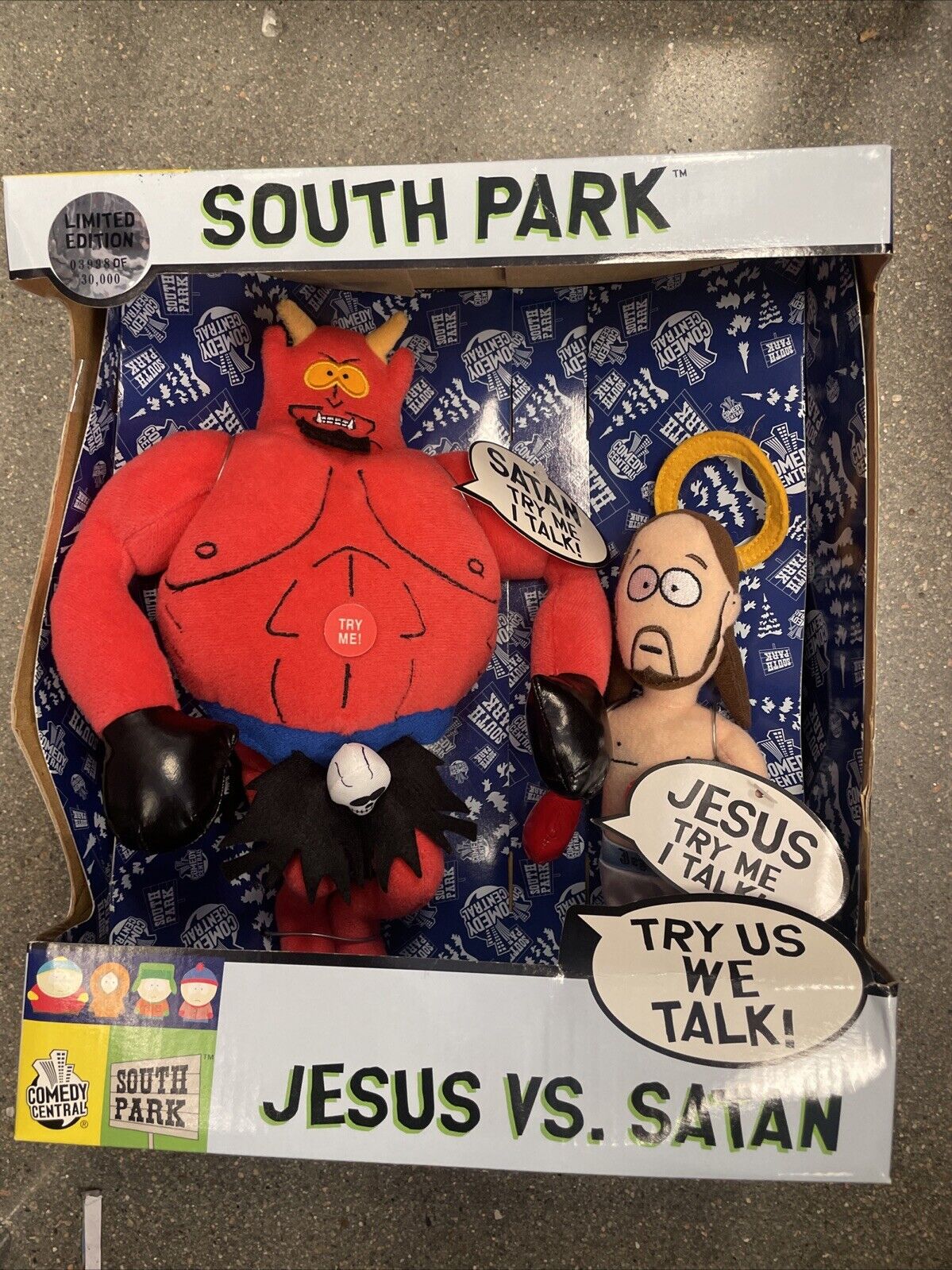 2002 South Park Jesus vs. Satan L.E. Talking Plush Doll Set NIB Rare Vintage New