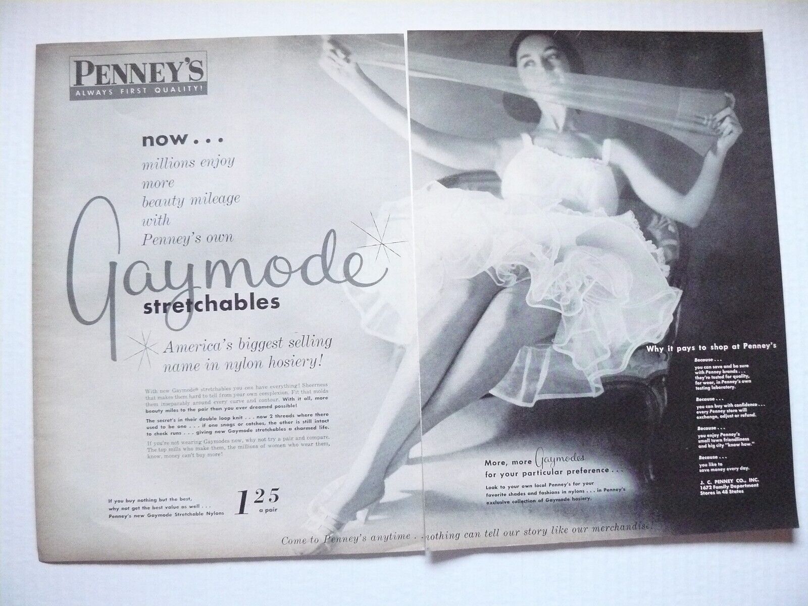 1956 Penney\'s Gaymode Stetchable Nylons Hosiery 2-page Vintage Print Ad