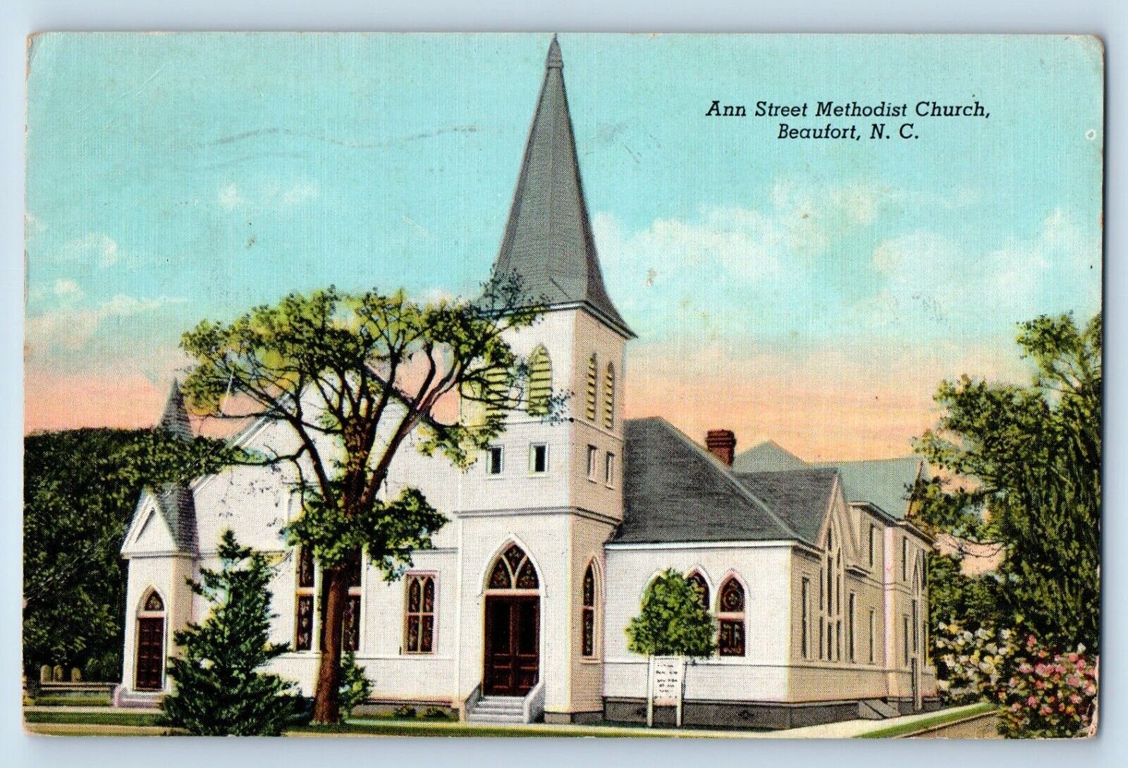 Beaufort North Carolina NC Postcard Ann Street Methodist Church 1945 Vintage
