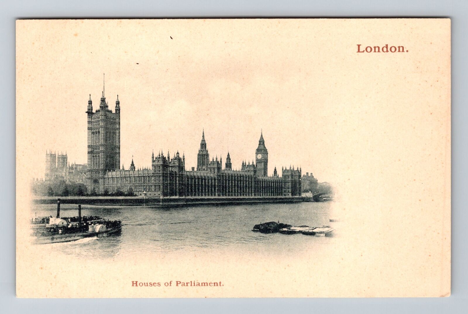 London-England, Houses Parliament, River Thames, Vintage Postcard