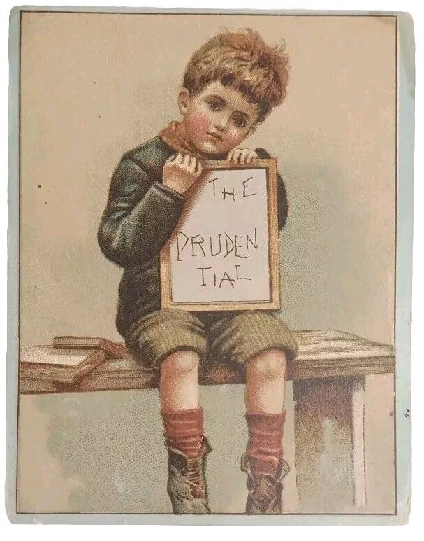 US Prudential Insurance Victorian Trade Card Newark NJ New Jersey Boy On Bench
