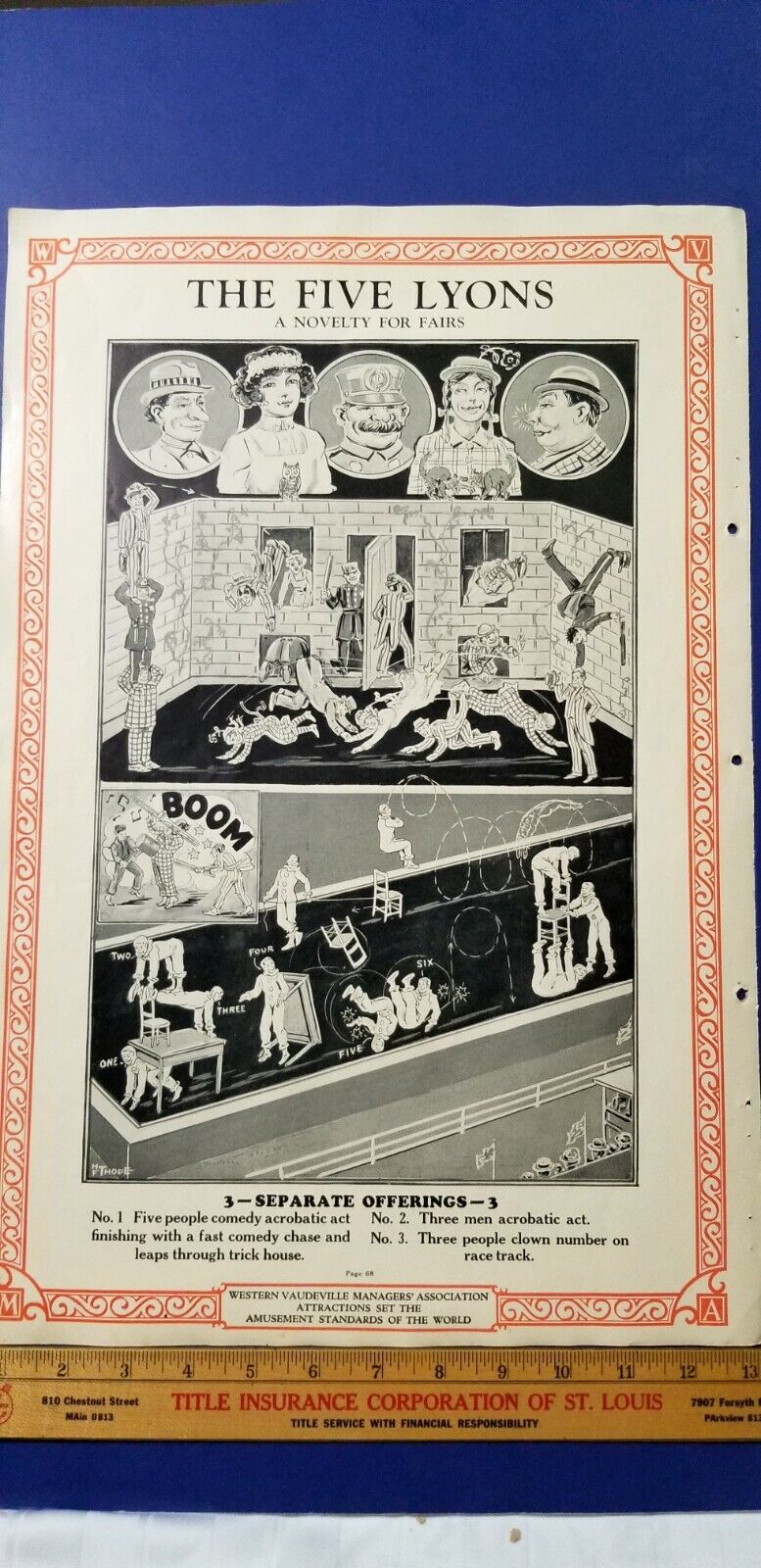 Antique 1926 Vaudeville Act Poster THE FIVE LYONS Acrobats & Comedy Act B6