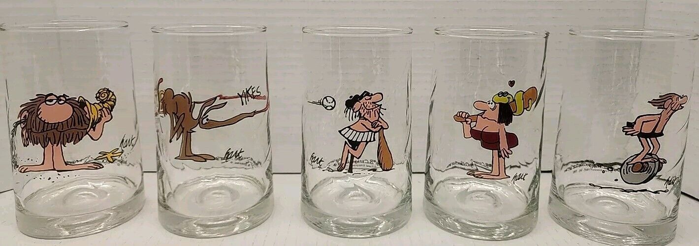 1981 Arby\'s B.C. Ice Age Collector Series Glasses Set Of 5 Excellent Condition 