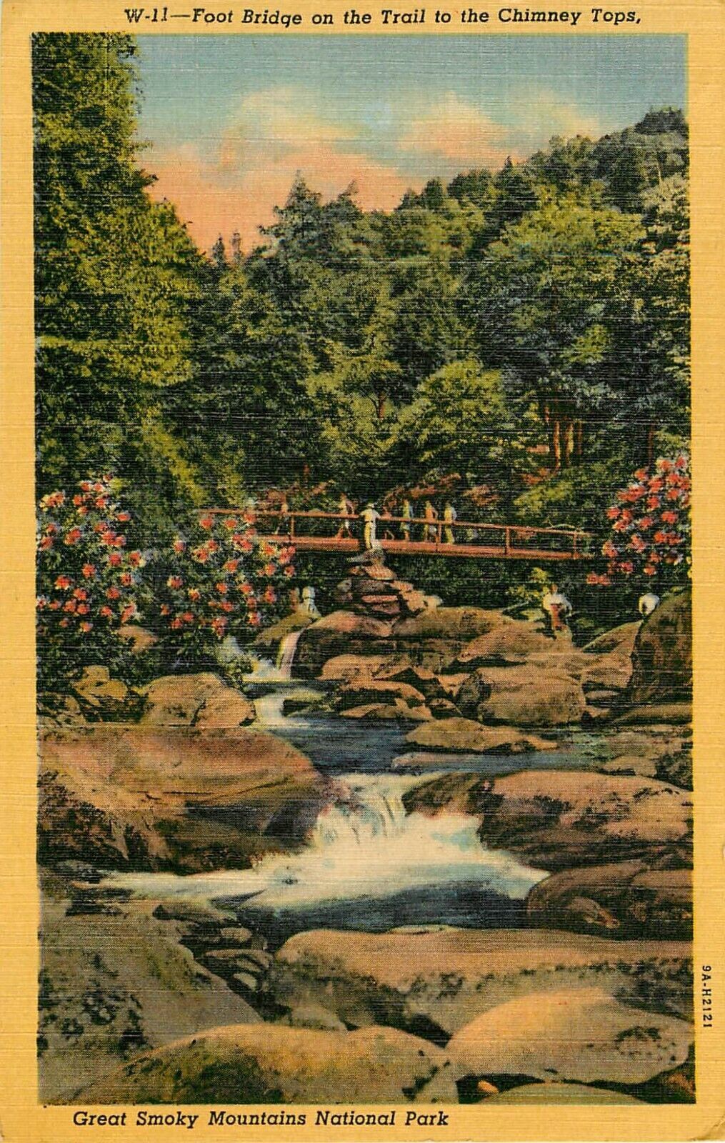 1953, Little Pigeon River bridge, Smokey Mountains National Park, Linen Postcard
