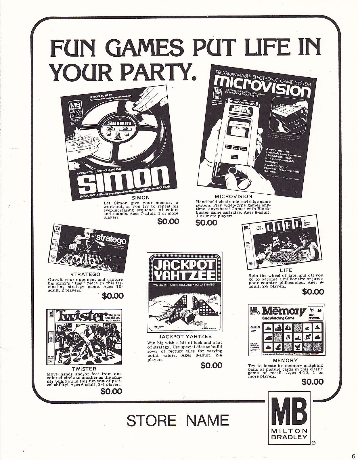 VINTAGE AD SHEET #3535 - 1979 MILTON BRADLEY GAMES - SIMON - MICROVISION