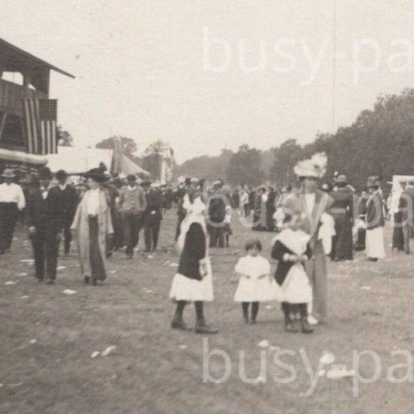 Vintage 1911 RPPC Lee County Fair Scene Family Crowd Amboy Illinois Postcard