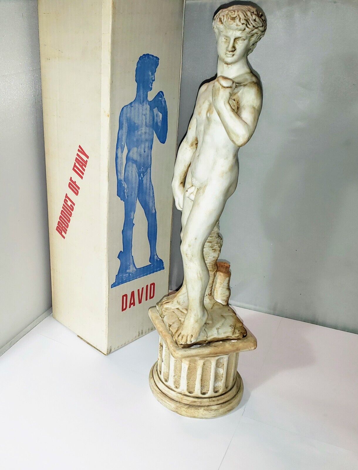 Vintage Sicilian Gold Decanter Replica of David Statue WITH BOX 15½ Michelangelo
