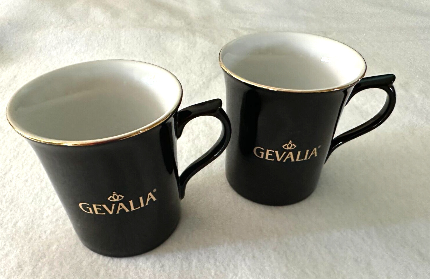 GEVALIA Black with Gold Trim 10 oz Coffee Mugs Set of 2