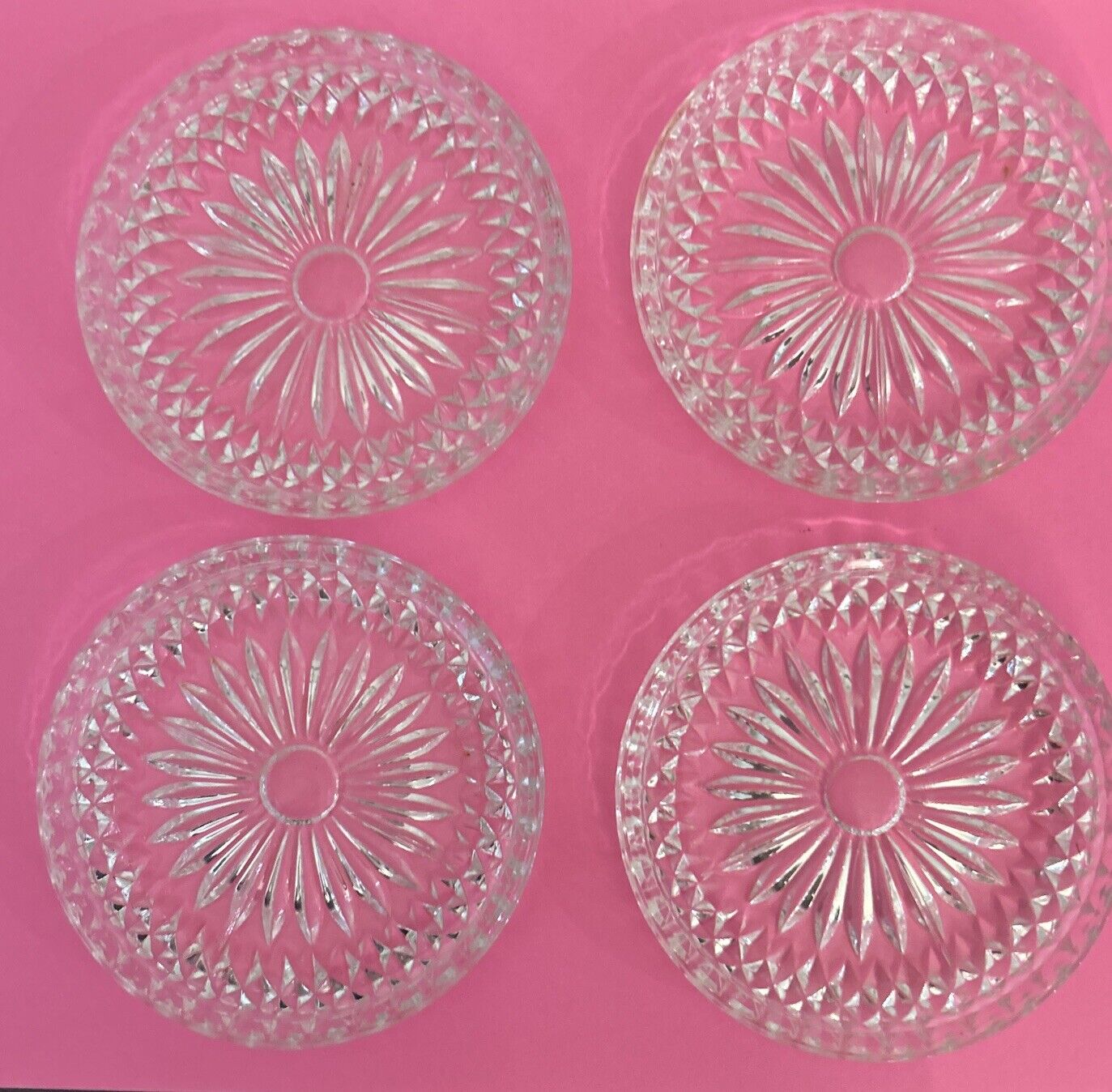 Vintage Mid Century Diamond Cut Glass Coasters Set Of 4 Waterford Style