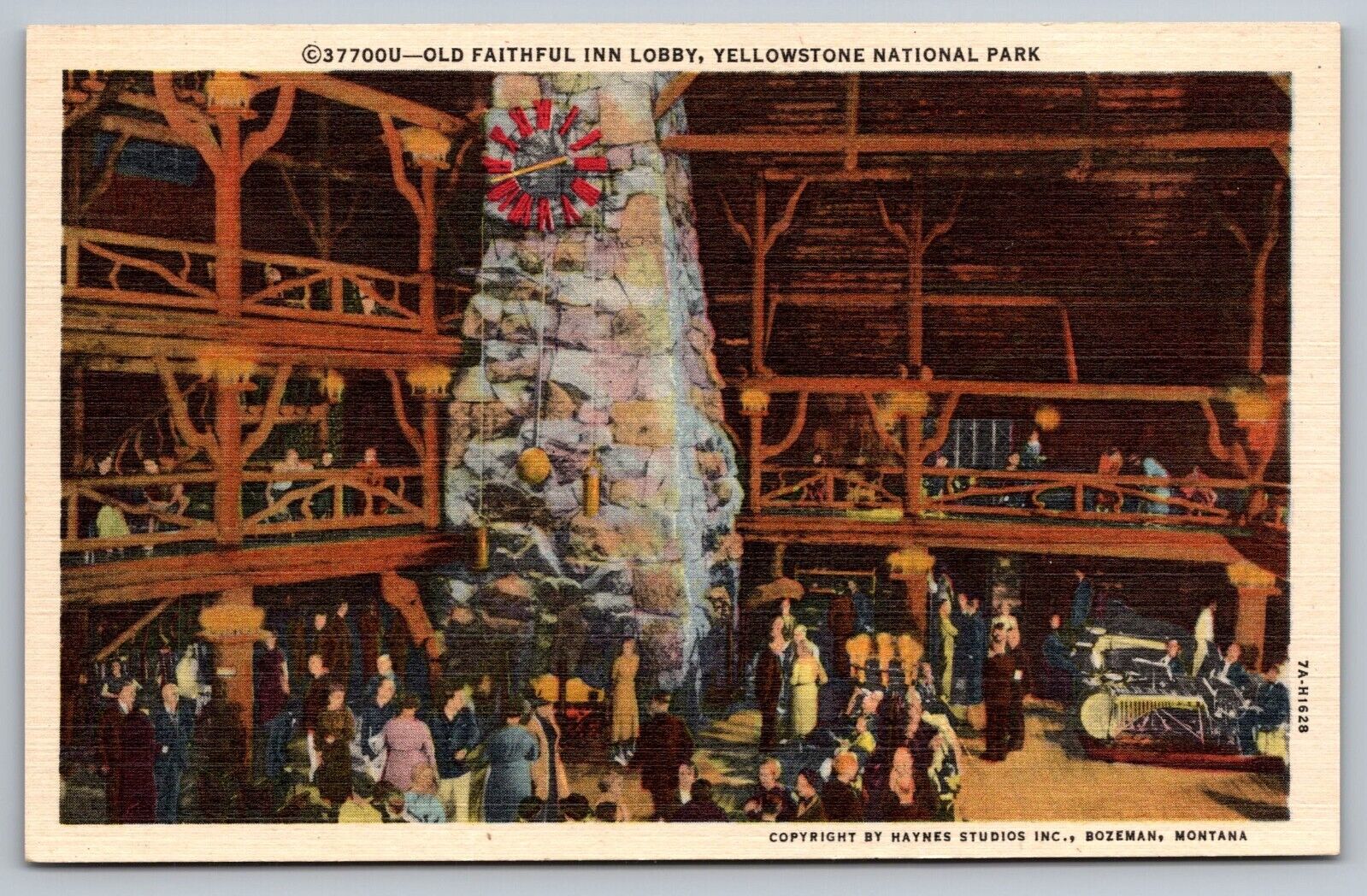 Old Faithful Inn Lobby Yellowstone National Park-Haynes Photo-Vintage Postcard