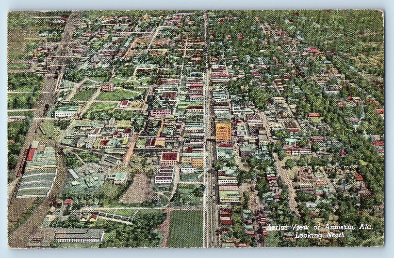 c1950\'s Aerial View Aniston Alabama AL The Pearl Of The South Highway Postcard
