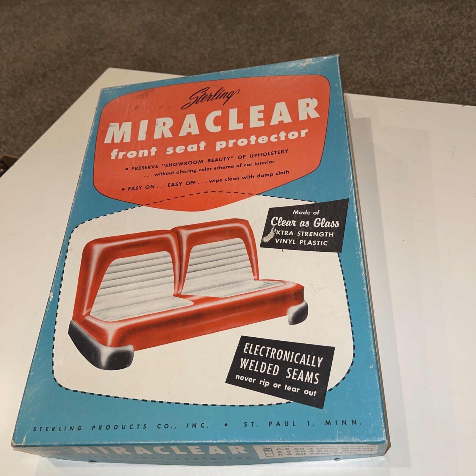 Vintage Sterling Miraclear Seat Protector Box Midcentury Automotive Advertising 