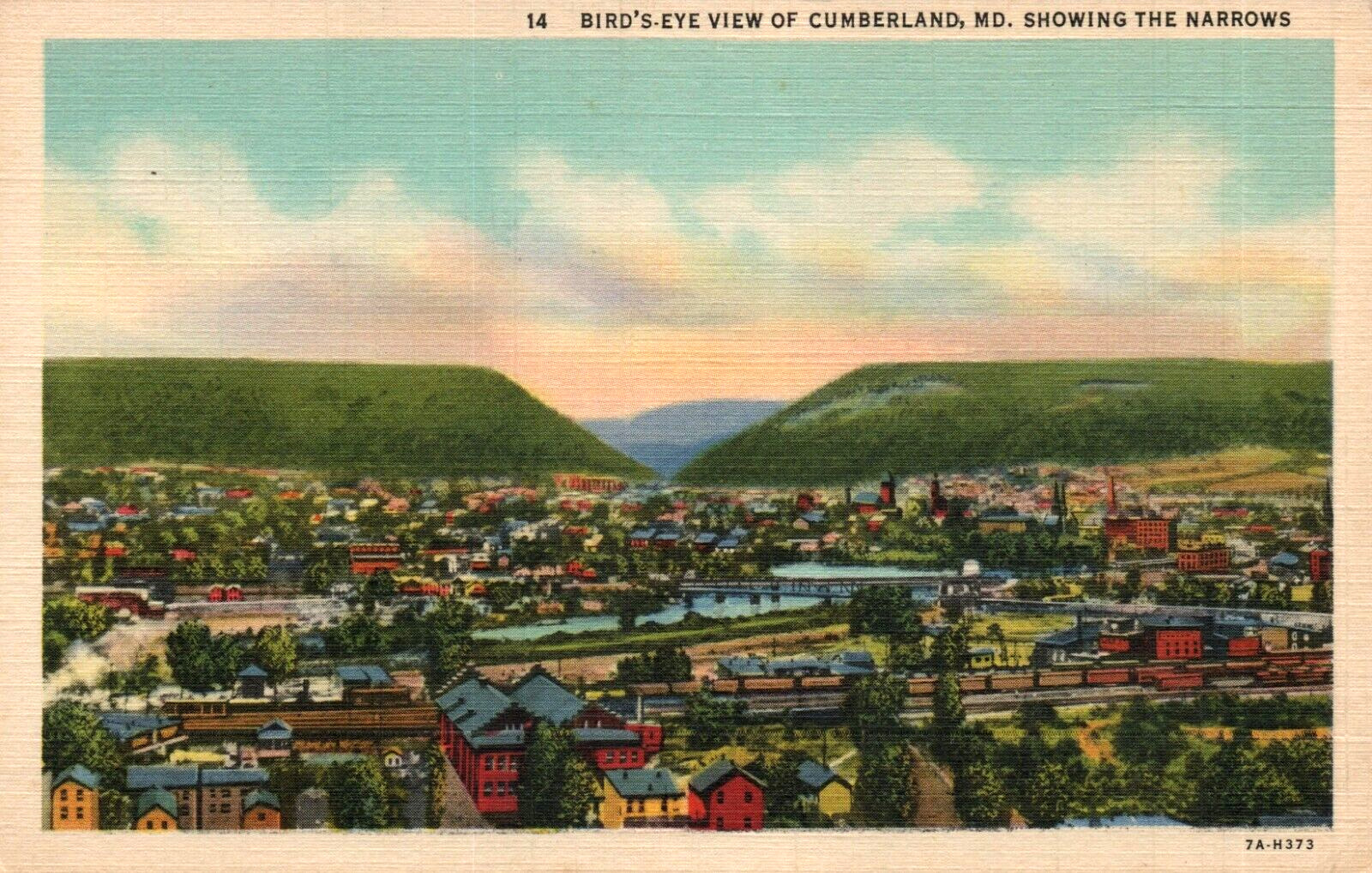 Birds Eye View Cumberland Maryland Narrows Potomac River Postcard