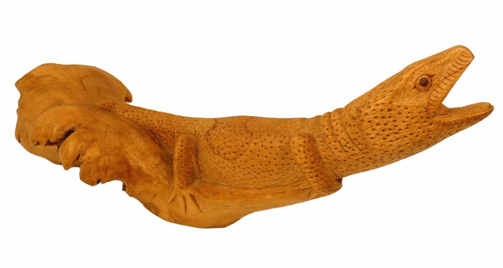 Hand Carved Burlwood Lizard Sculpture Figurine 9 Inch Folk Art