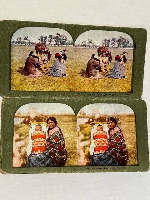 Chippewa Indian stereoscope cards, lot of 4 color, 