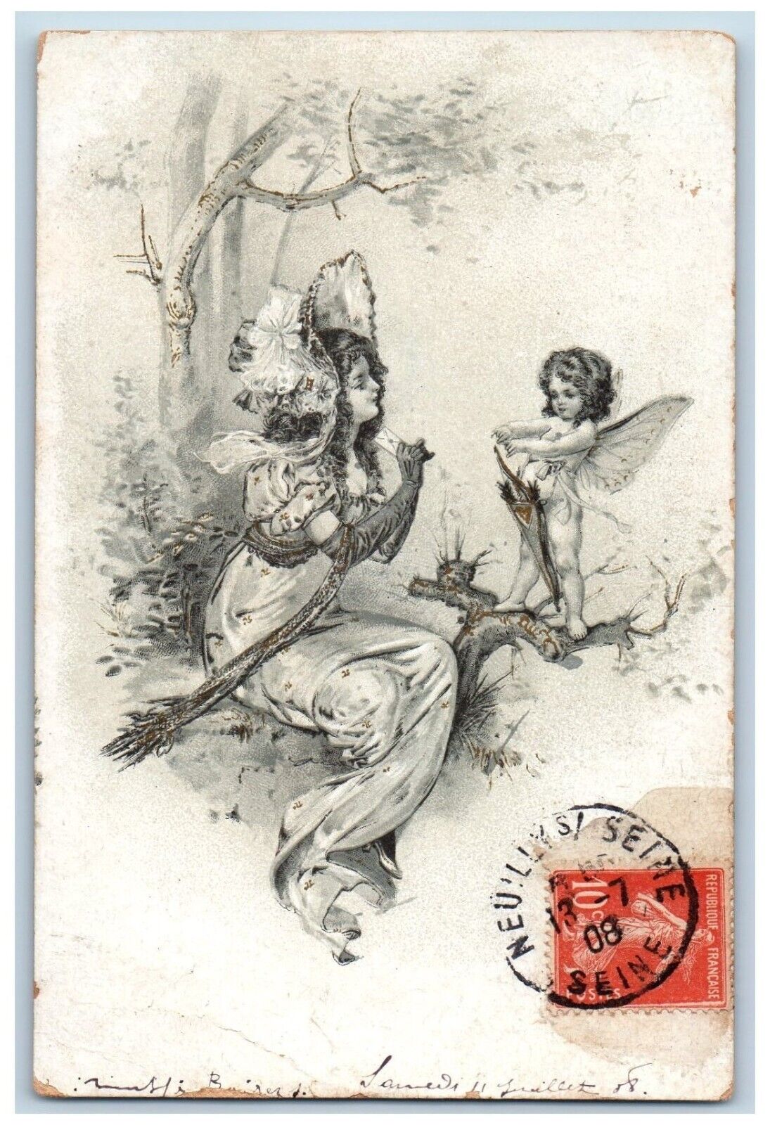 France Postcard Little Fairy Fantasy Pretty Woman 1908 Posted Antique