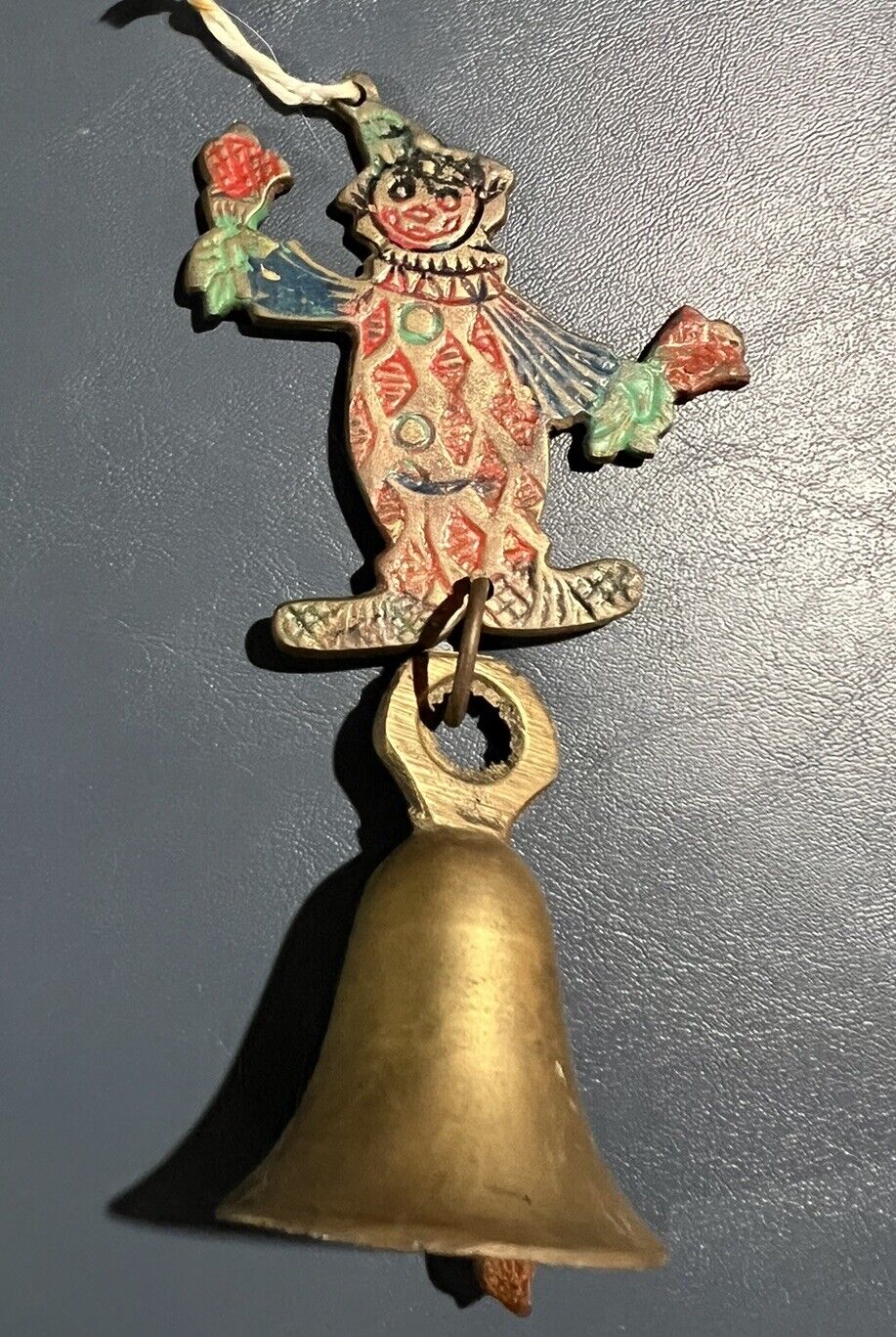 Vintage Antique? Brass Clown Bell 6 inches tall Sarnia India Ornament Painted
