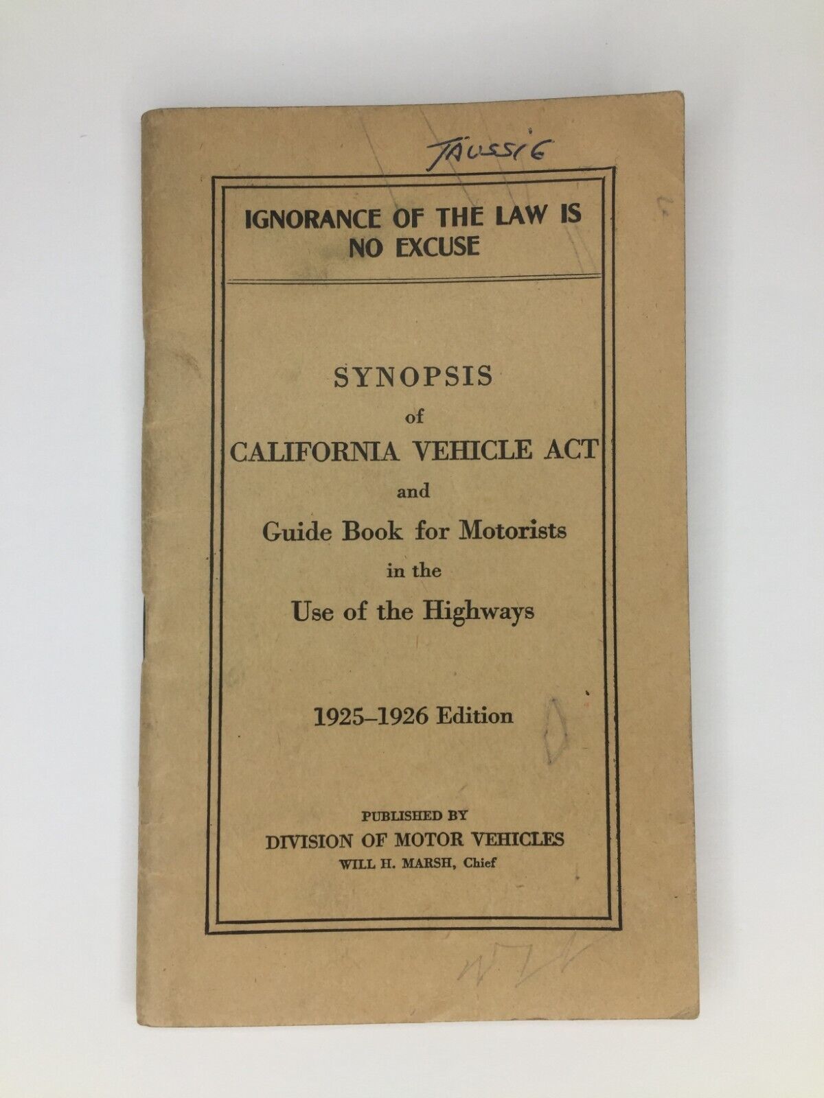 Synopsis of California Vehicle Act 1925-1926 Guide Book Motorists Richfield Gas