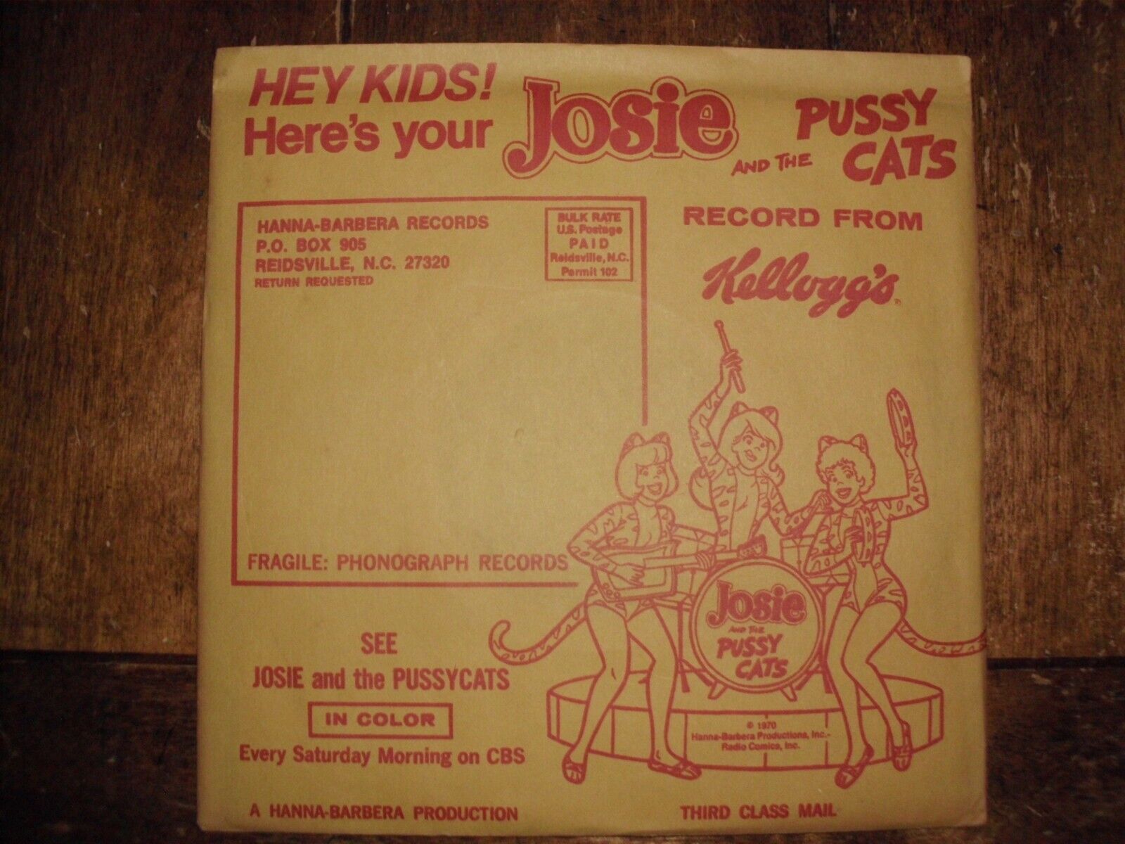 VINTAGE JOSIE AND THE PUSSYCATS KELLOGG\'S 45RPM RECORD BRAND NEW CASE STOCK 1970