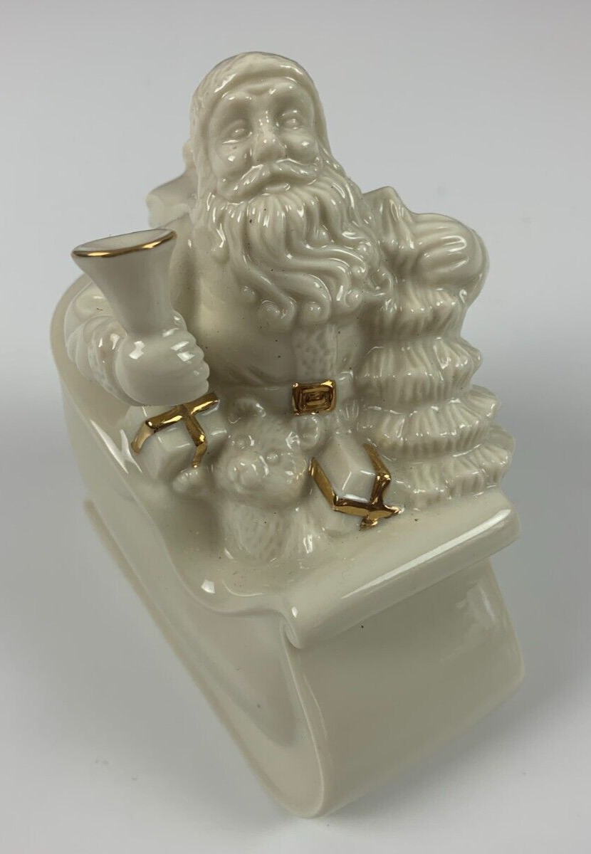 Lenox Christmas Decoration Santa Claus Sleigh Cream Gold Trim Porcelain Figure