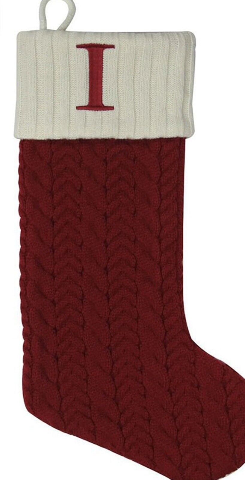 St. Nicholas Square Red Knit Embroidery Monogram Stocking Letter I  New
